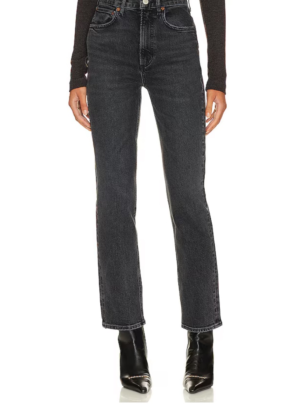 Agolde High-Rise Straight Leg Jeans - Washed Black